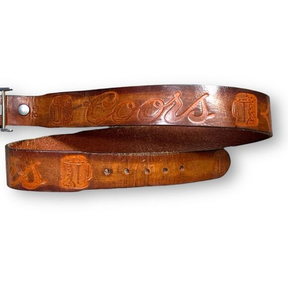 Vintage Other - Vintage Coors Belt Brown Embossed Tooled Leather Beer Mug Unisex Size 34